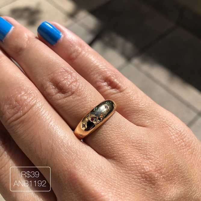 Anel de Lua e Estrela Rainbow Dourado